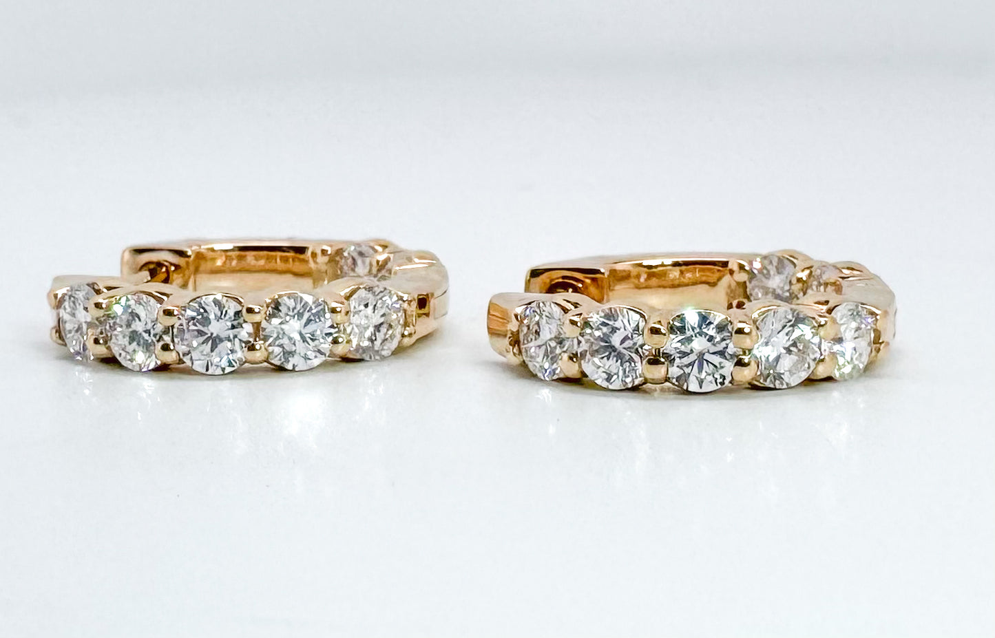 14k, Yellow gold, 1.50 diamond total weight, inside out, lab diamond hoop earrings.