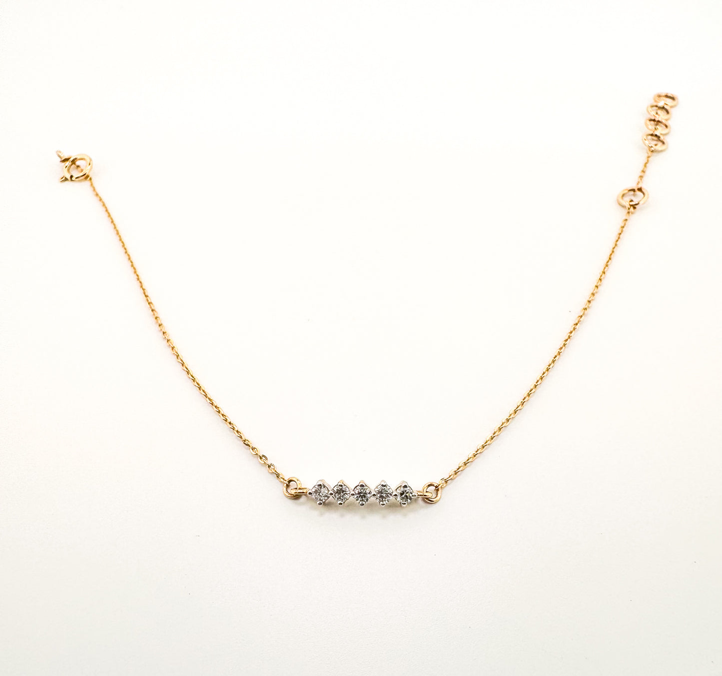 14K,Yellow gold .11 diamond total weight, ajustable lab diamond bracelet.