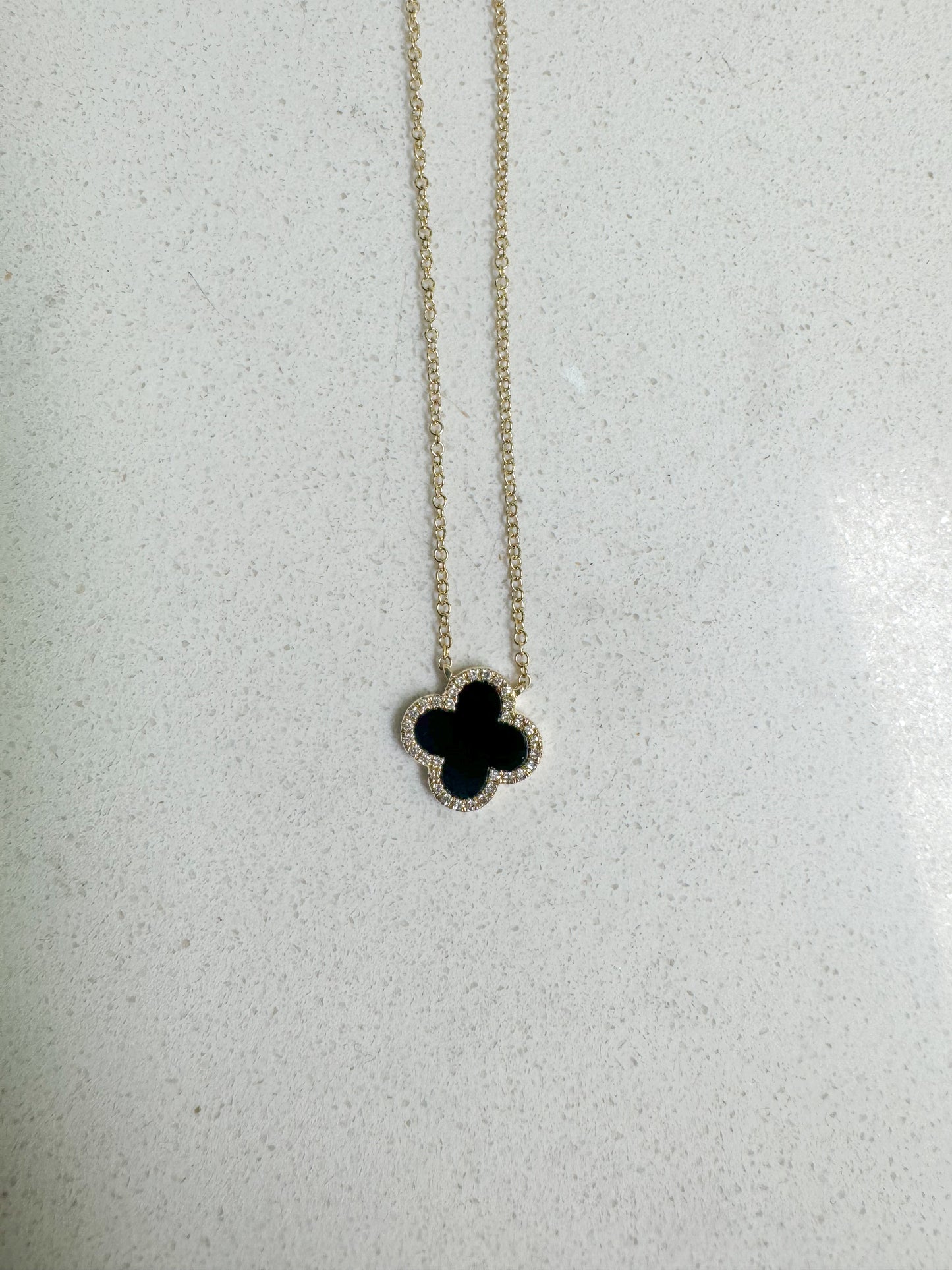 14k yellow gold  Onyx & Diamond Alahambra pendant