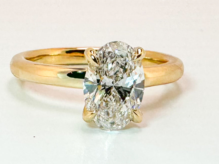 14K, yellow gold Lab Grown oval 1.50 carat SI1 H engagement ring