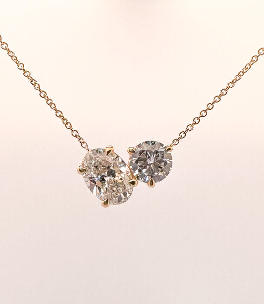 14k two stone lab diamond pendant.2.50 carat total weight.