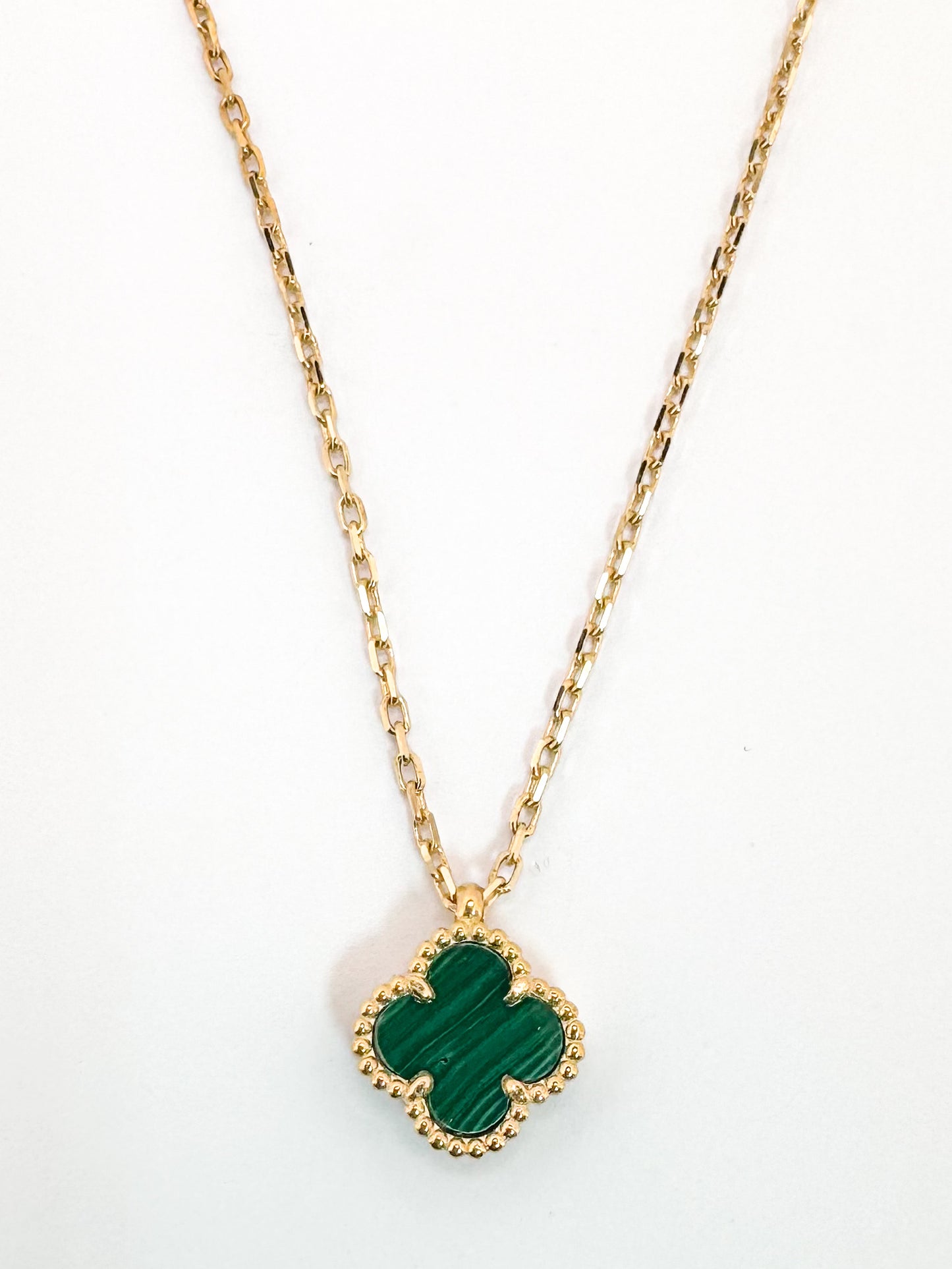 14k, Yellow gold, malchite alhambra, double sided necklace