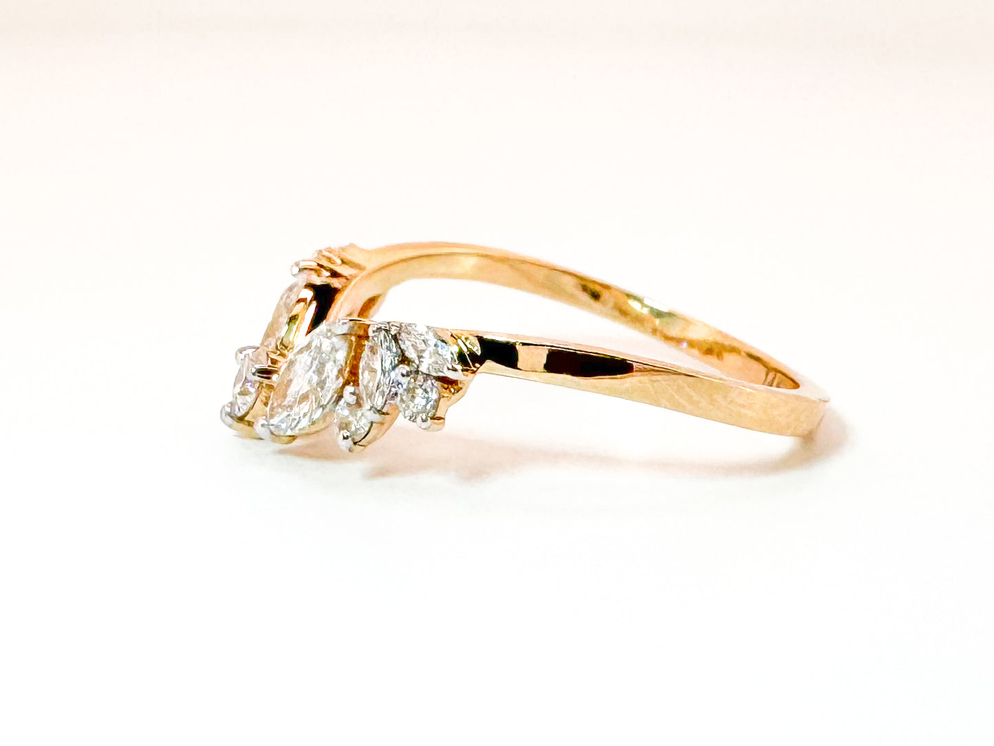 14K, .58 carats, Marquise and round lab diamond wedding band.