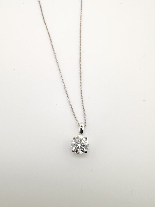 14K, white gold 1.00 carat total weight, lab grown solitaire pendant.