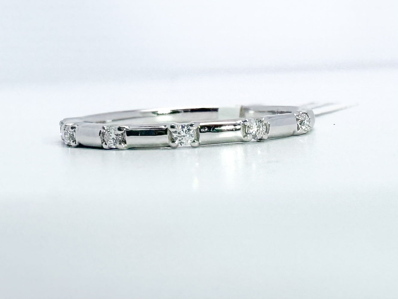 14K, white gold, .09 diamond total weight, wedding band.