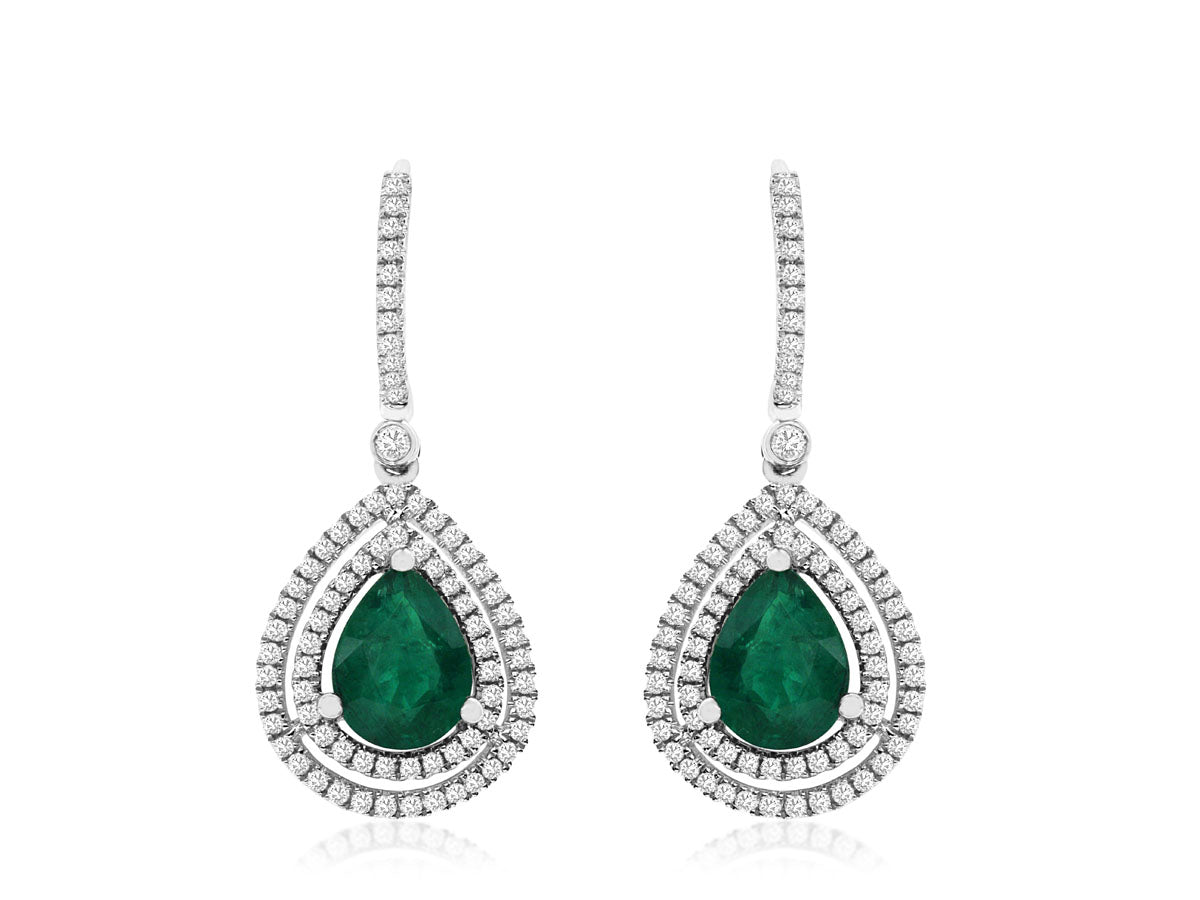 14k, White Gold, 3.20 carat Emerald, .40 carat total weight, Emerald & Diamond Earrings