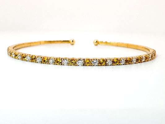 18K,Yellow gold, natural sapphire and diamond cuff  bangle bracelet.