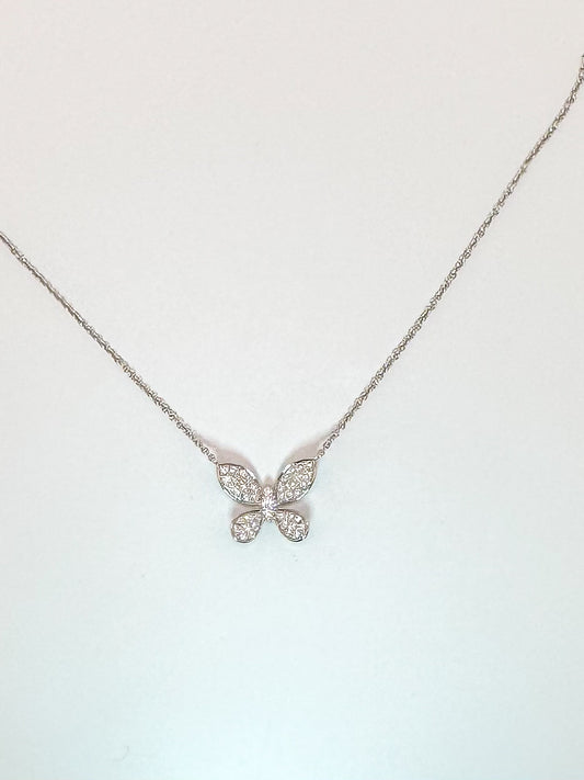 14k, White gold .38 diamond total weight butterfly pendant.