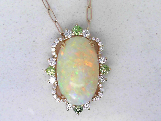 Custom Australian Opal with green and white diamond accents