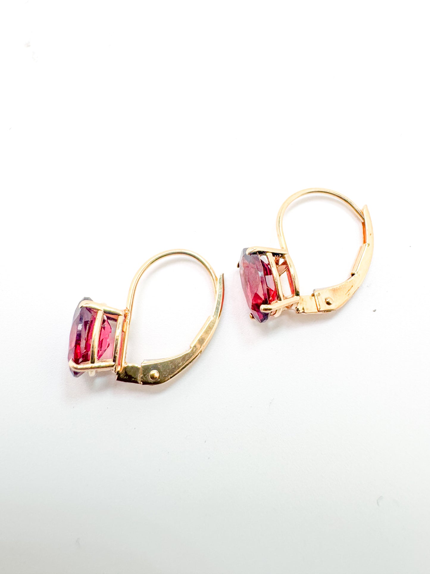14KY 2.00 carat total weight, lever back rhodalite garnet earrings