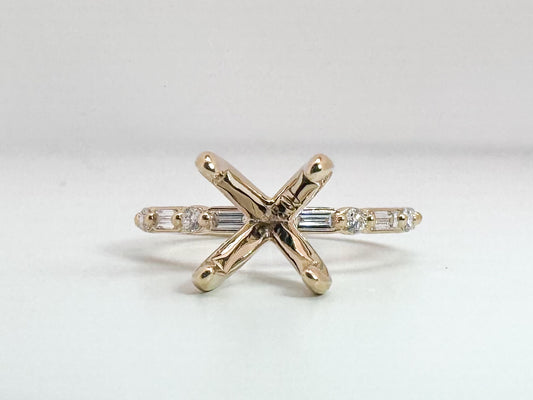 14k, yellow gold,.25 diamond total weight,  baguette and round brilliant engagment ring.