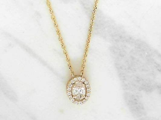 Oval diamond halo pendant