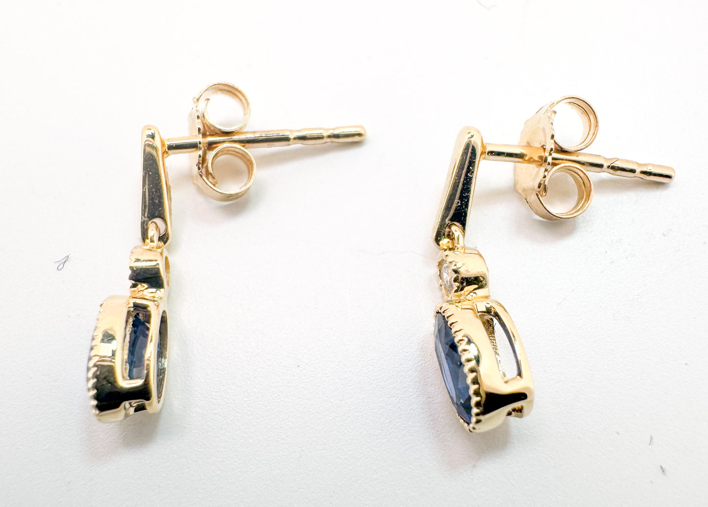 14K,yellow gold, natural diamond and sapphire earrings.