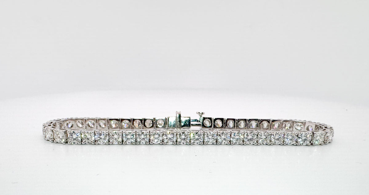 12.0 carat lab grown diamond tennis bracelet set in 14k, white gold.
