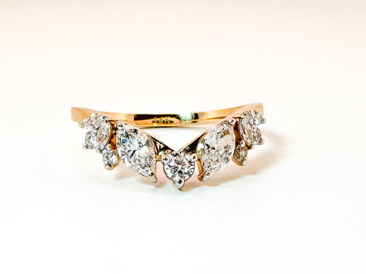 14K, .58 carats, Marquise and round lab diamond wedding band.
