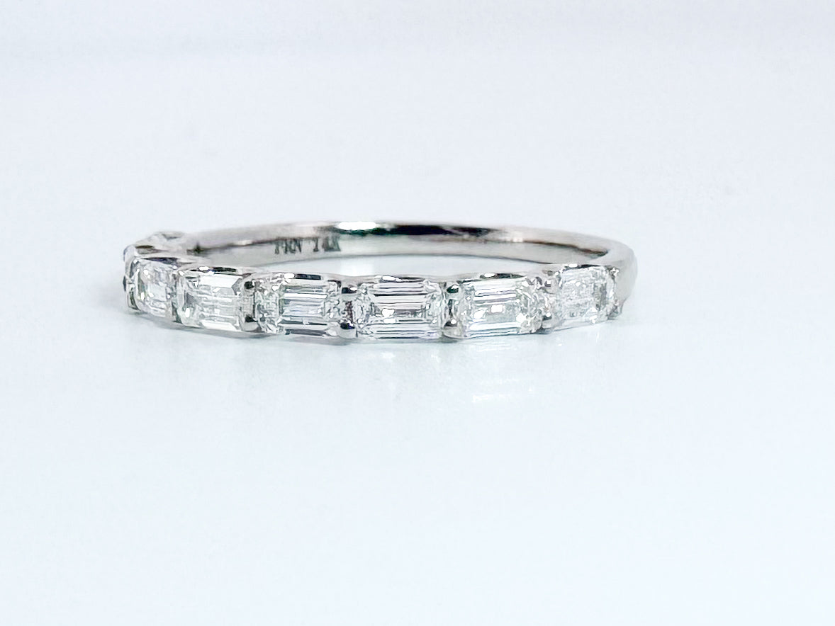 14k, white gold, lab grown, emerald cut diamond band. .80 carat total weight. East/West set