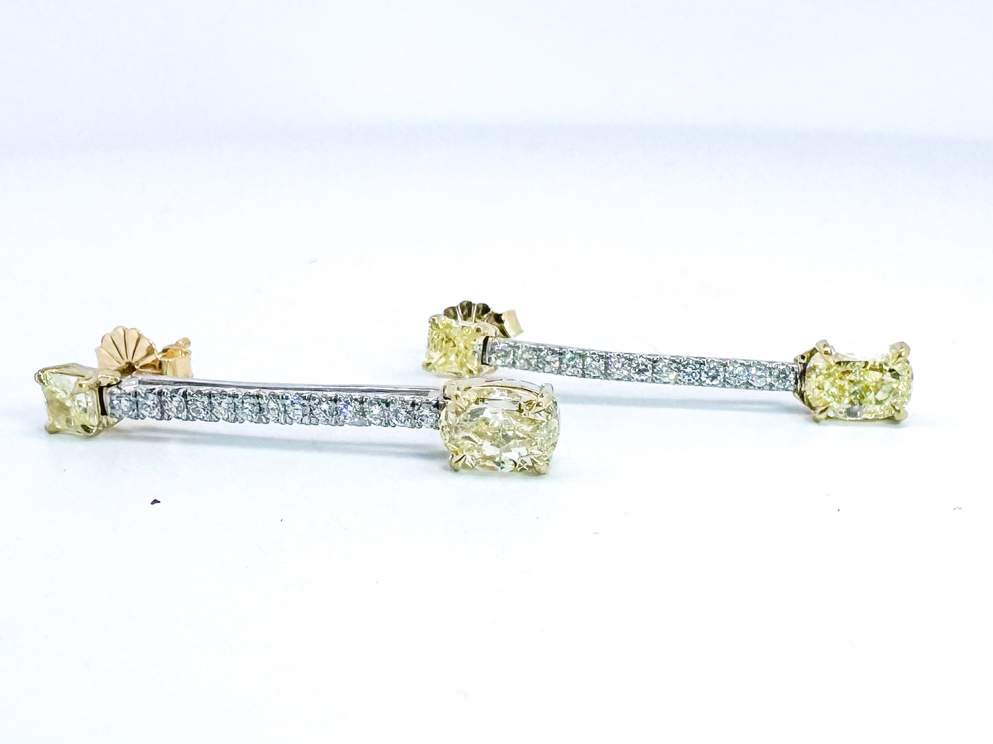 18k two tone NATURAL Fancy yellow Diamond earrings.2.37 carats of yellow diamonds and .30 carats of white diamonds.
