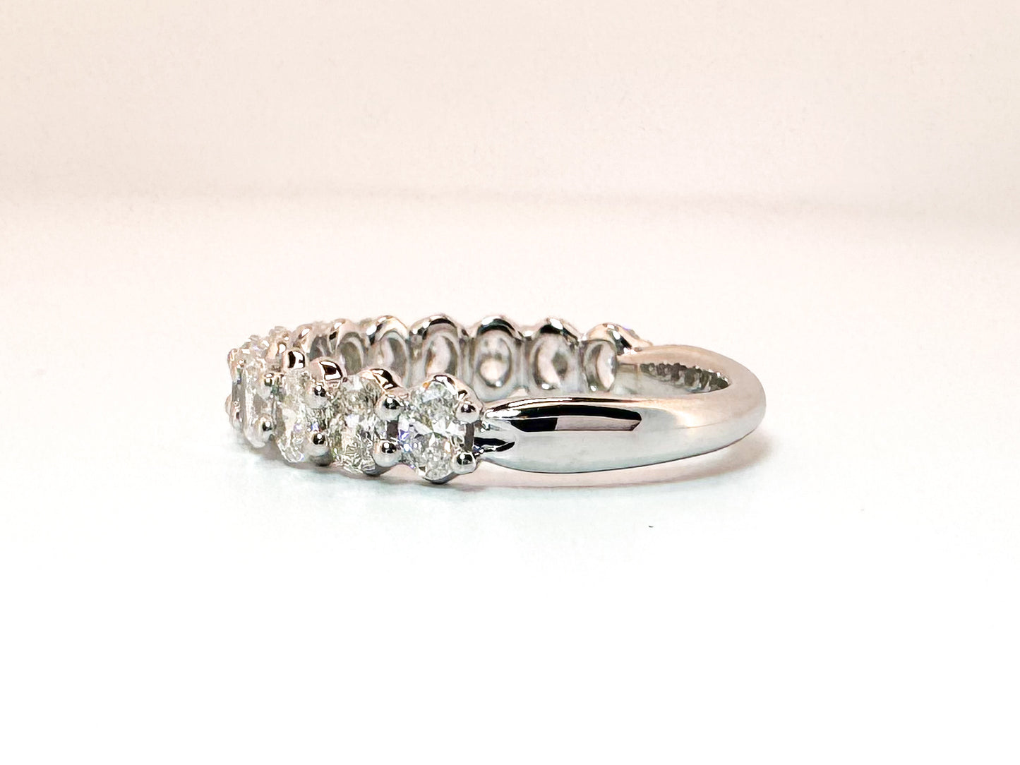 14K,White gold, natural oval diamond band. 1.30 carat total weight. VS F/G