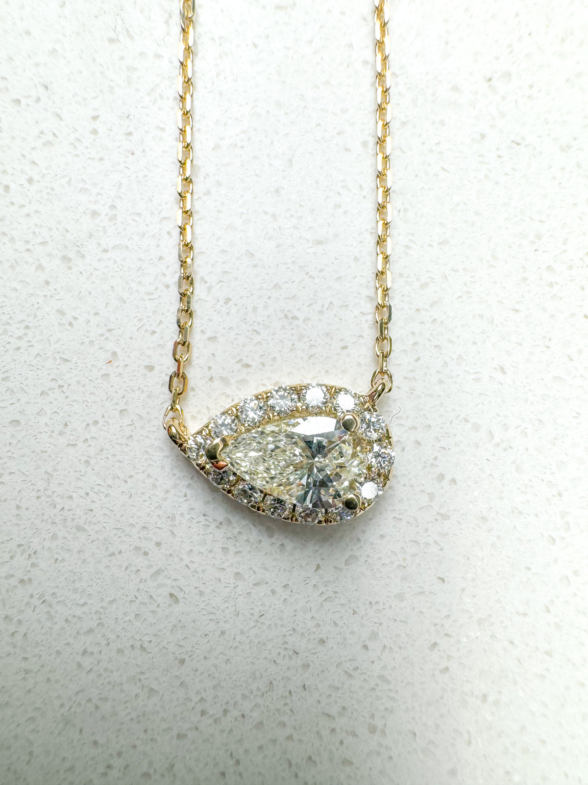 Custom Pear and Diamond Halo Pendant
