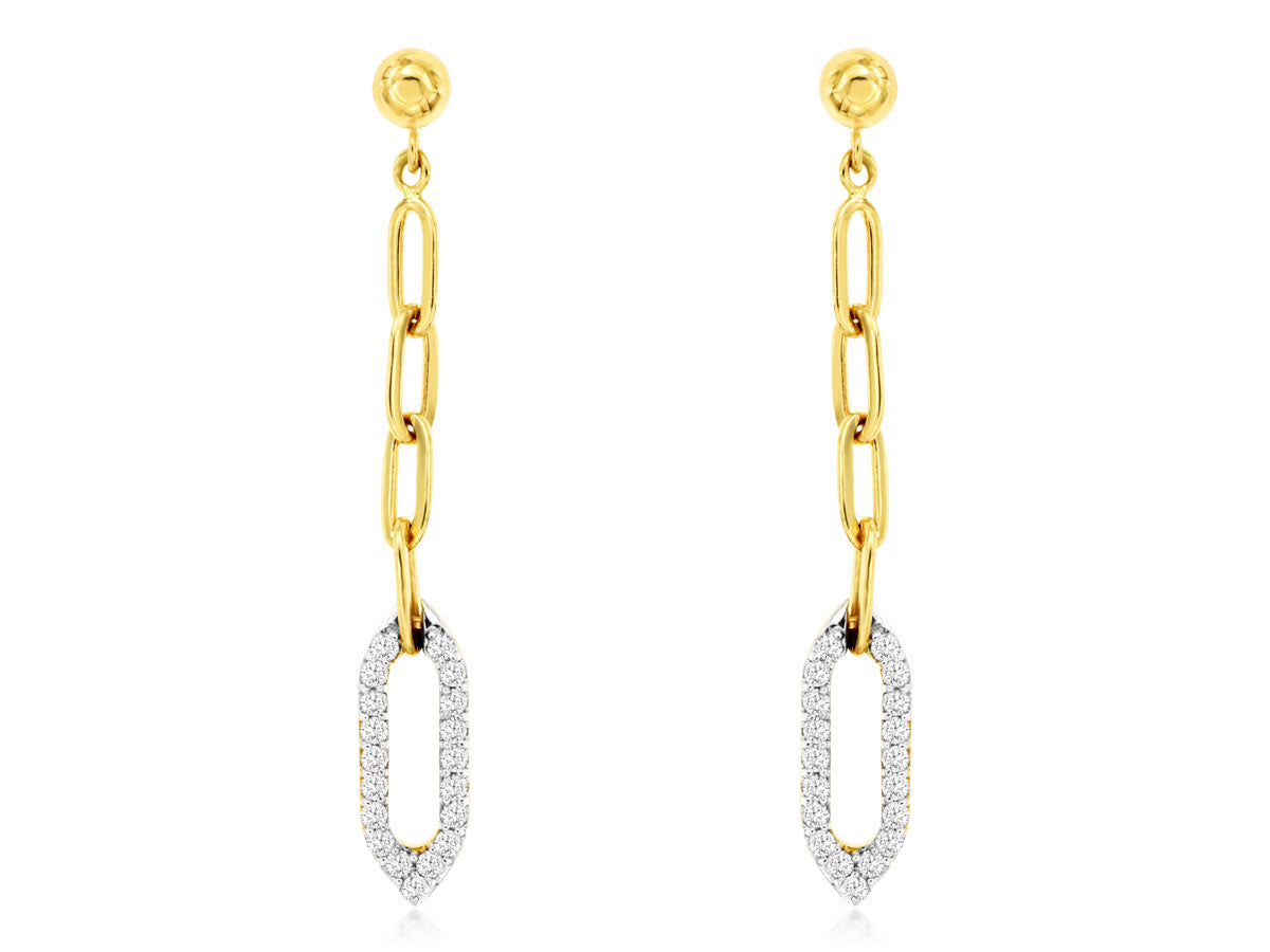 14k, Yellow Gold, .40 carat total weight, Diamond Paperclip Earrings