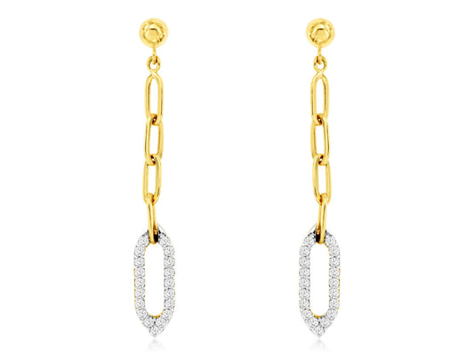 14k, Yellow Gold, .40 carat total weight, Diamond Paperclip Earrings