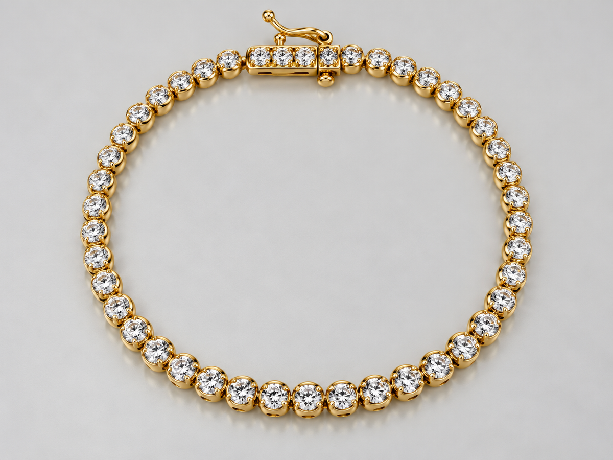 14K, yellow gold, 2.00 carat total weight, lab grown diamond tennis bracelet.