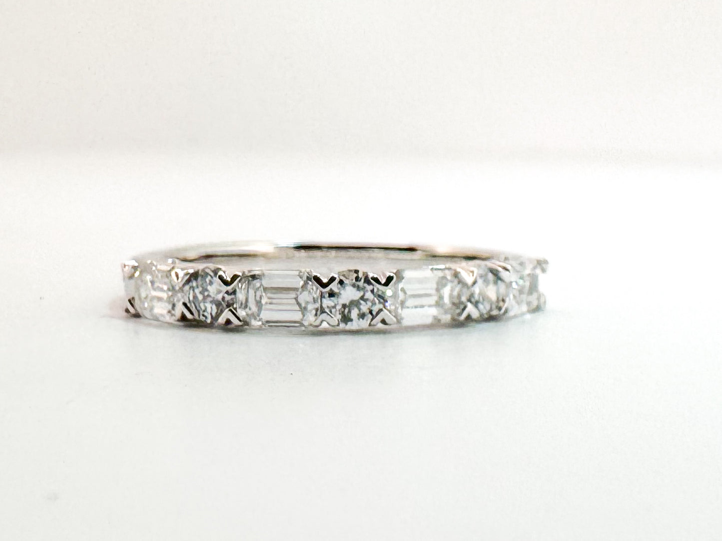 14K, White gold, baguette and round brillian, lab grown diamond band. 1.00 carat total weight