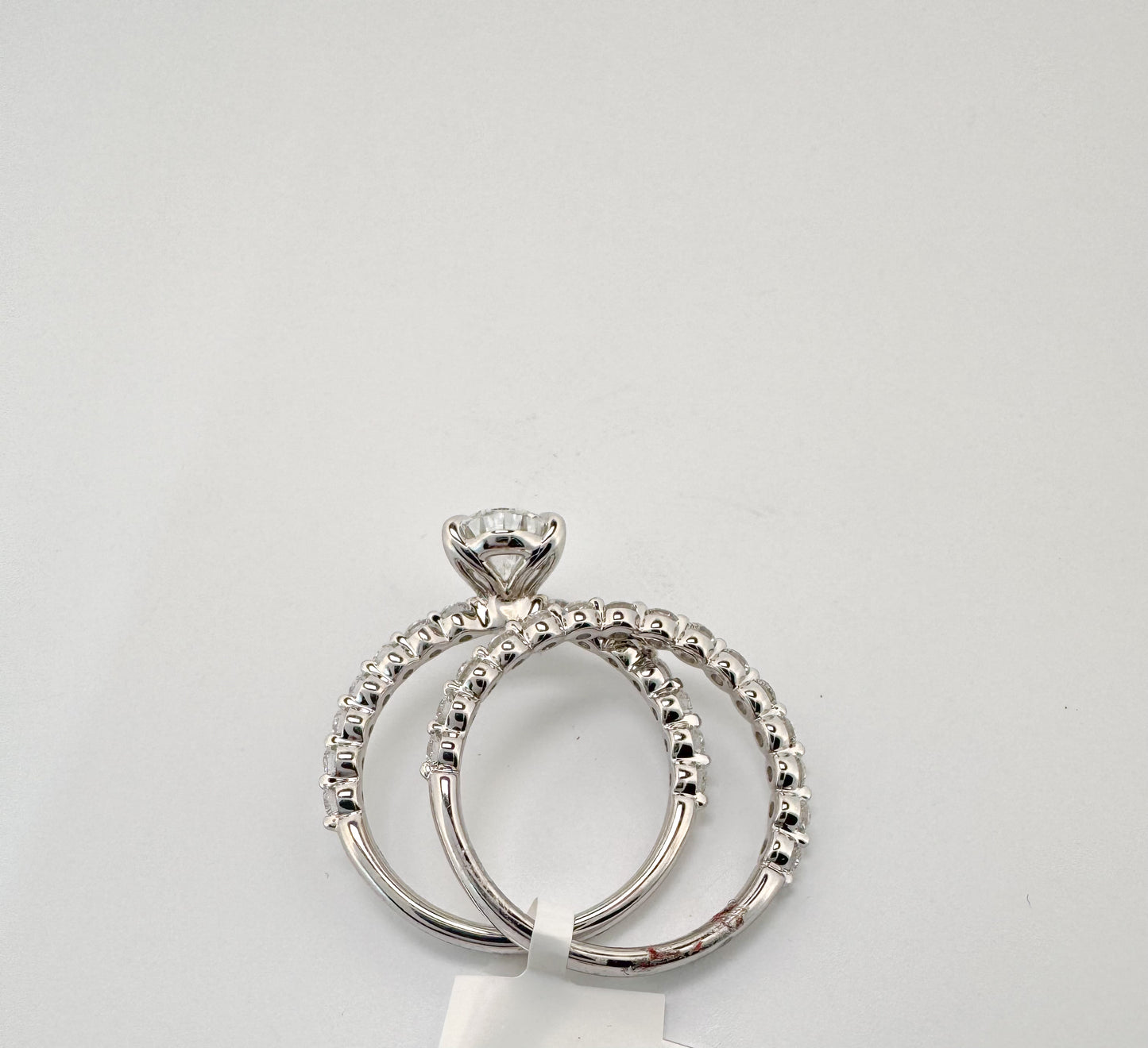 14k, White gold, lab diamond engement ring. 1.23 Pear shaed center with .72 side diamonds.