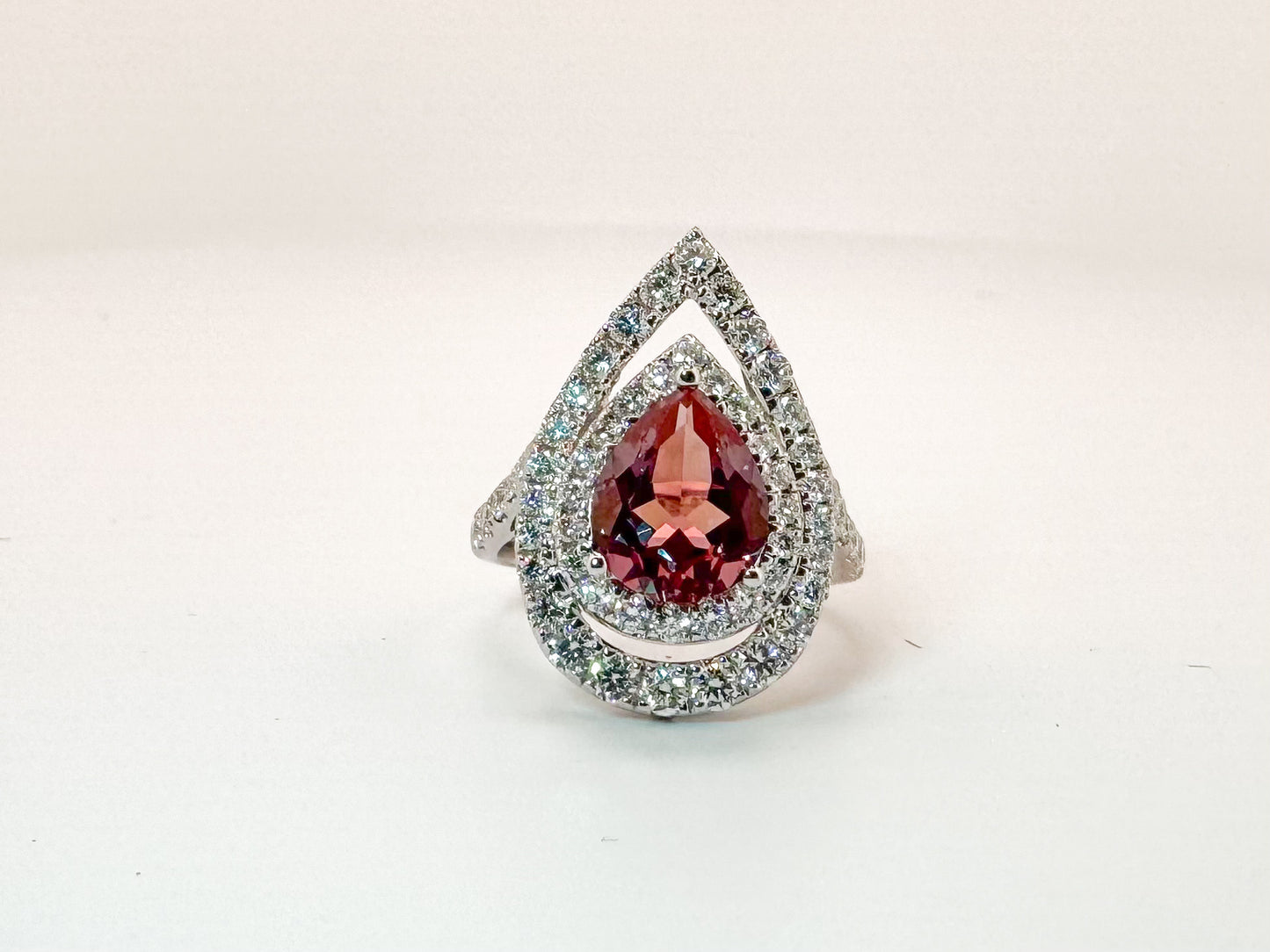 14k, white gold 1.26 natural side diamonds set with 2.65 lab grown Alexandrite