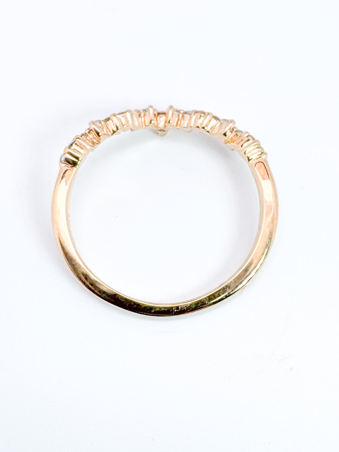 14K, Yellow gold, .22 diamond total weight, contour band.