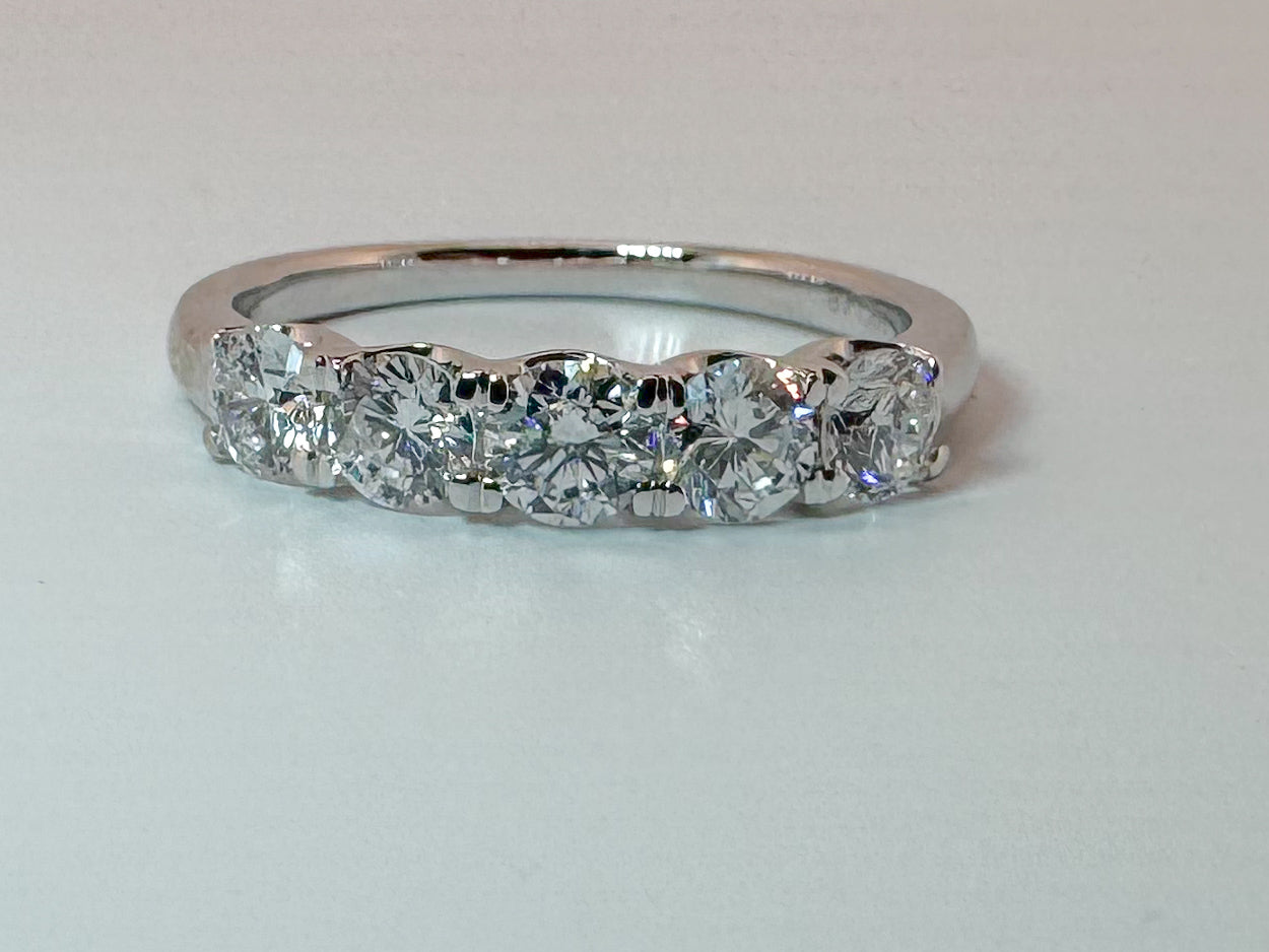 14K white gold (5) Lab grown diamond wedding band/Anniversary ring. 1.00 carat total weight.