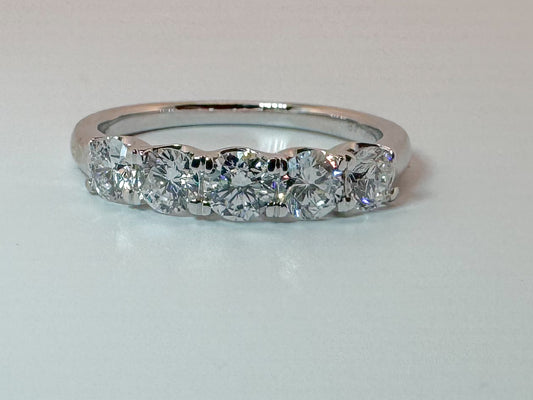 14K white gold (5) Lab grown diamond wedding band/Anniversary ring. 1.00 carat total weight.