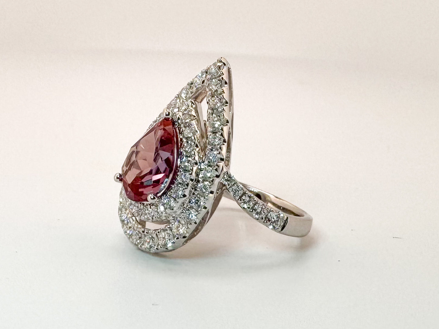 14k, white gold 1.26 natural side diamonds set with 2.65 lab grown Alexandrite