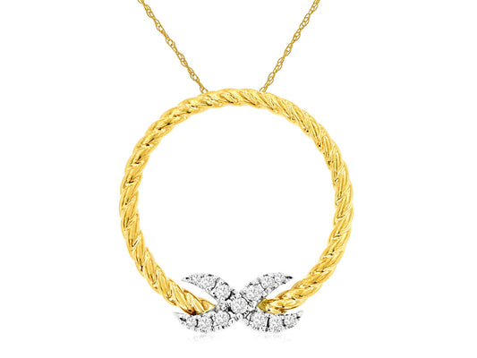 14k, two tone diamond, circle pedant.