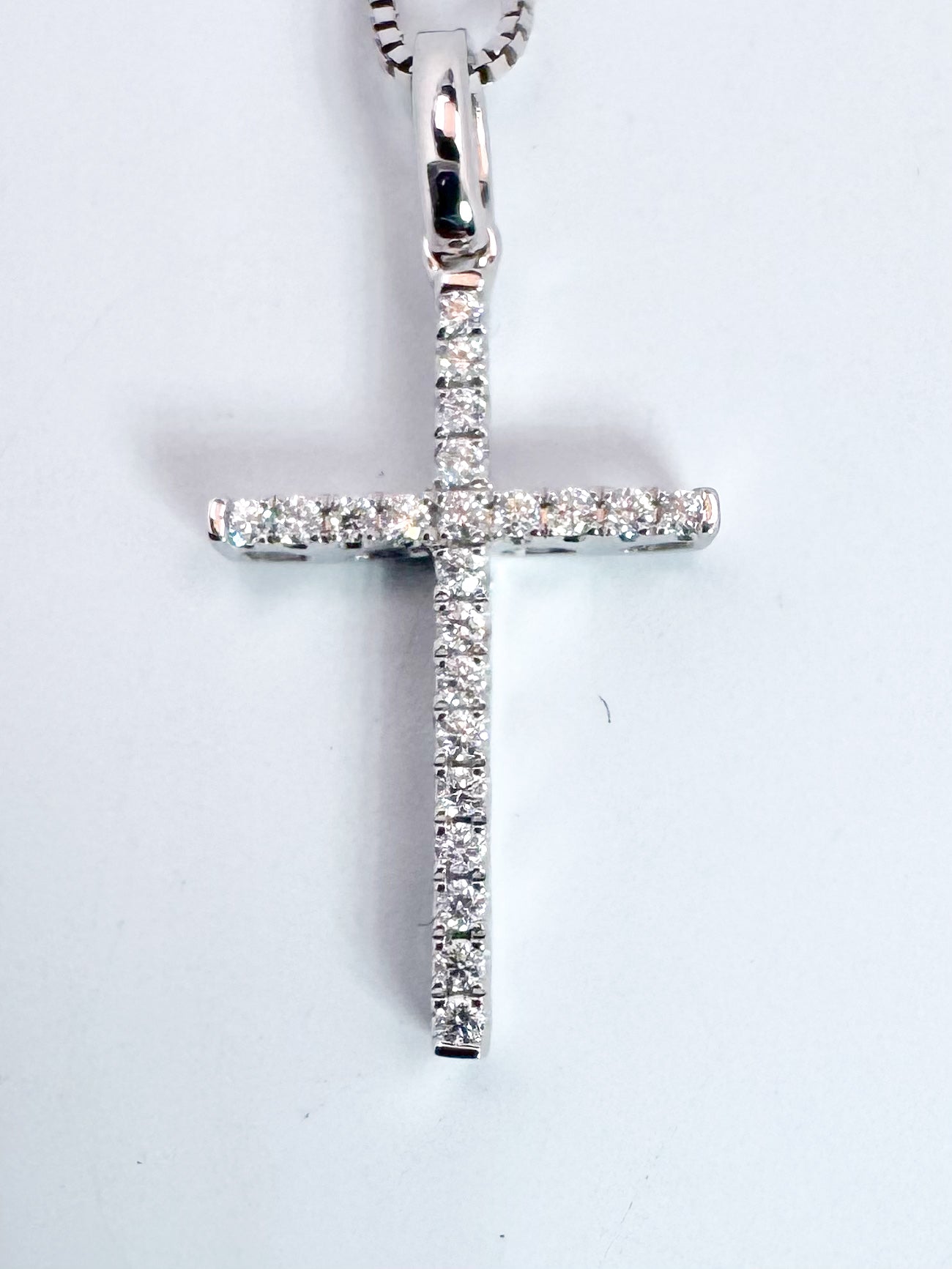 14k, white gold, .10 dtw pave diamond cross