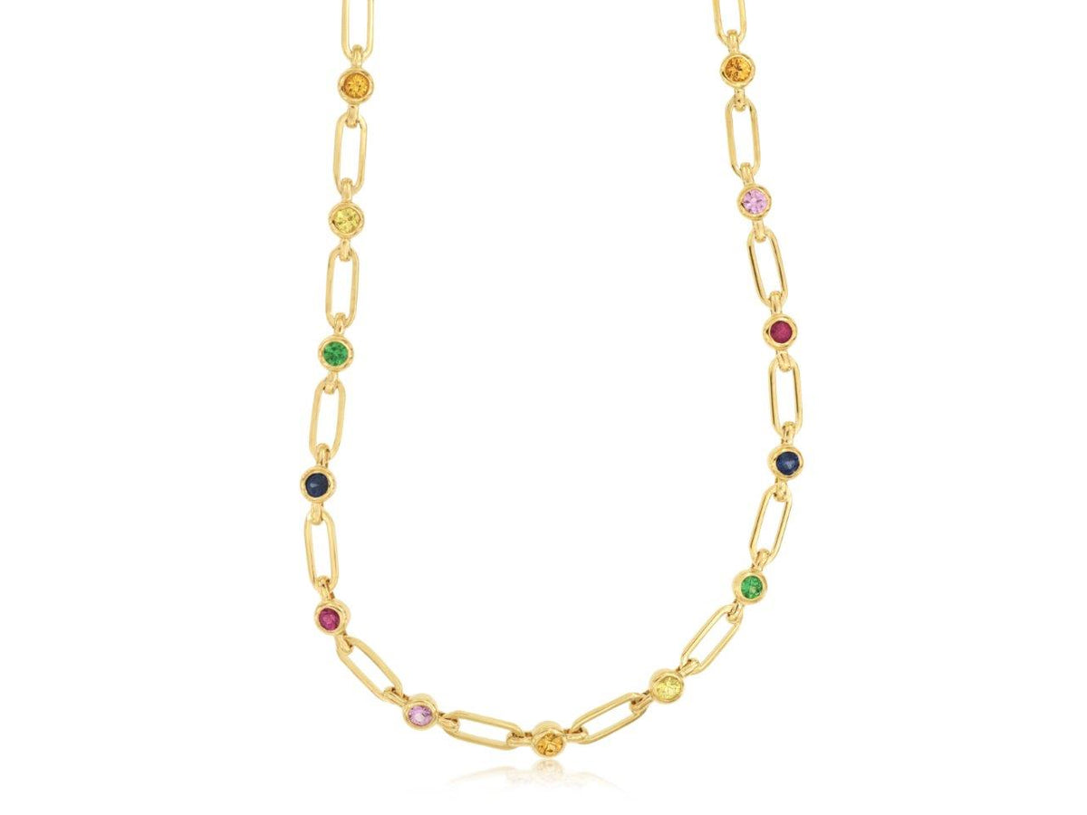 14k, Yellow Gold, .92 carat Sapphire, Mixed Sapphire Necklace