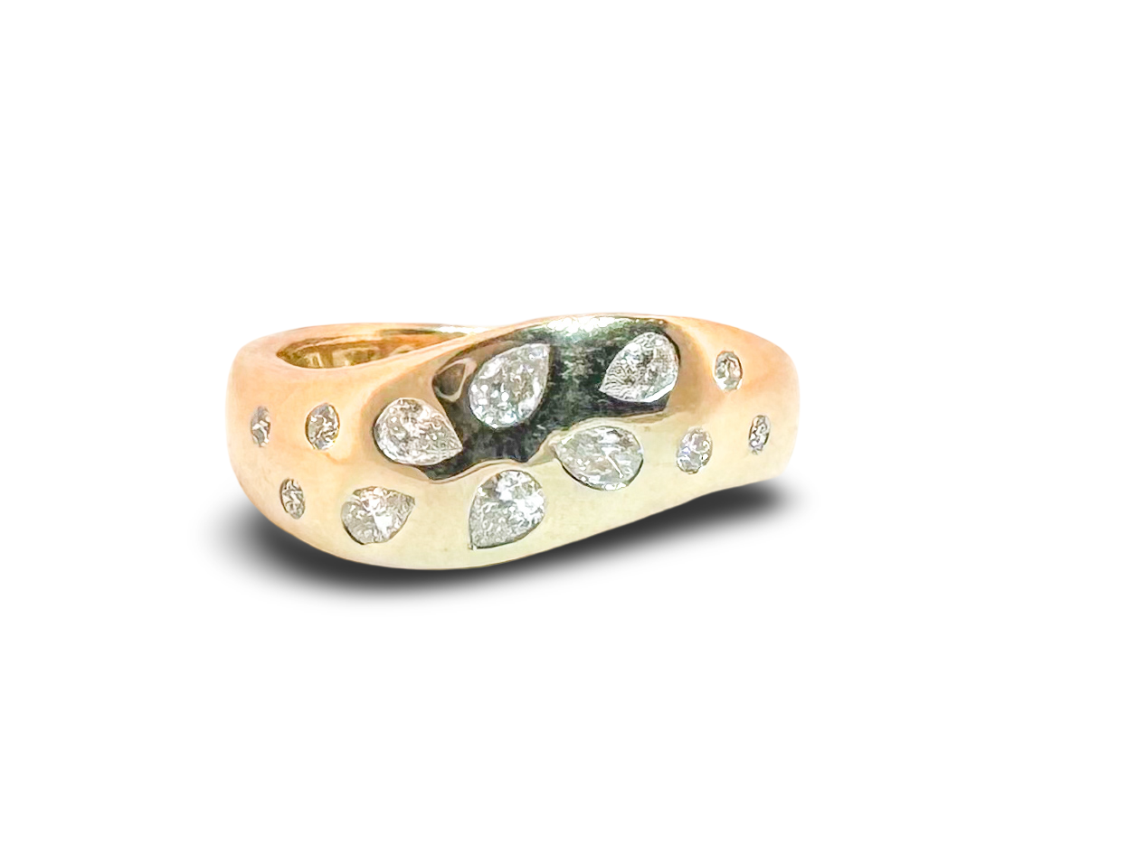 14K, yellow gold flush set .45 carat total weight diamond fashion ring.