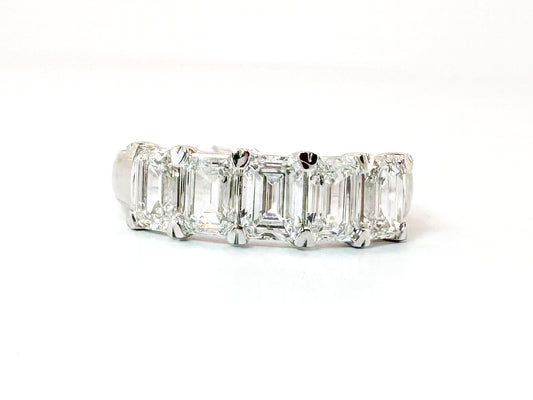 14k, White gold, five lab diamond, emerald cut band. 2.00 carat total weight.