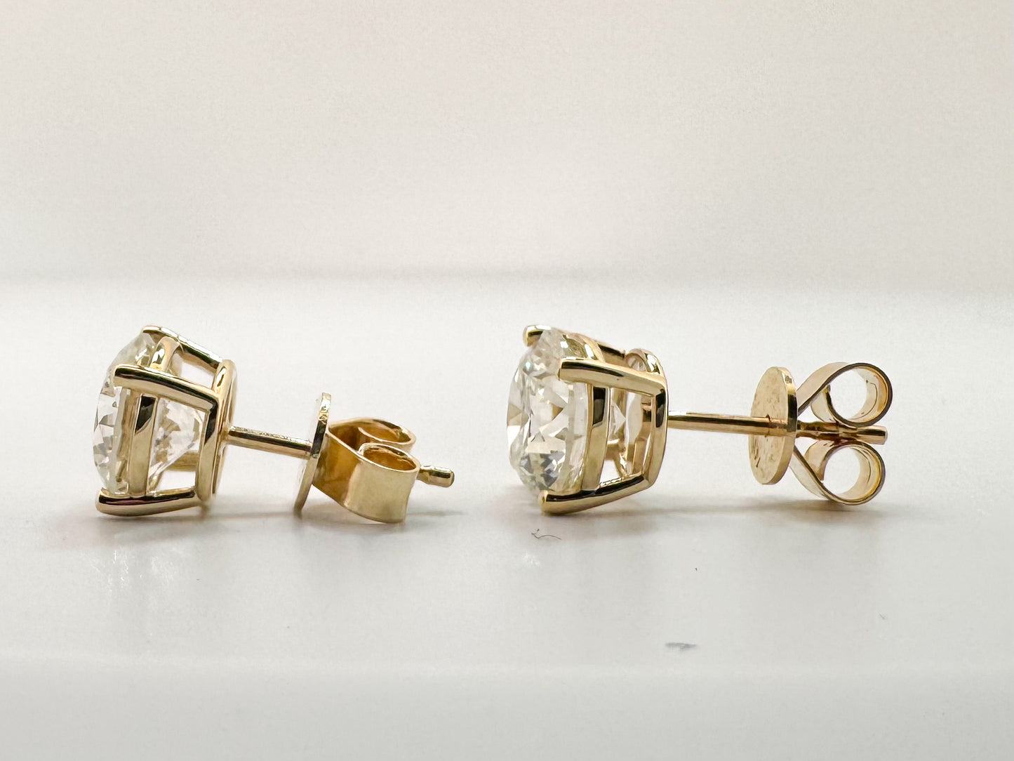 14K, Yellow gold, 4.00 carat total weight, lab grown diamond stud earrings.