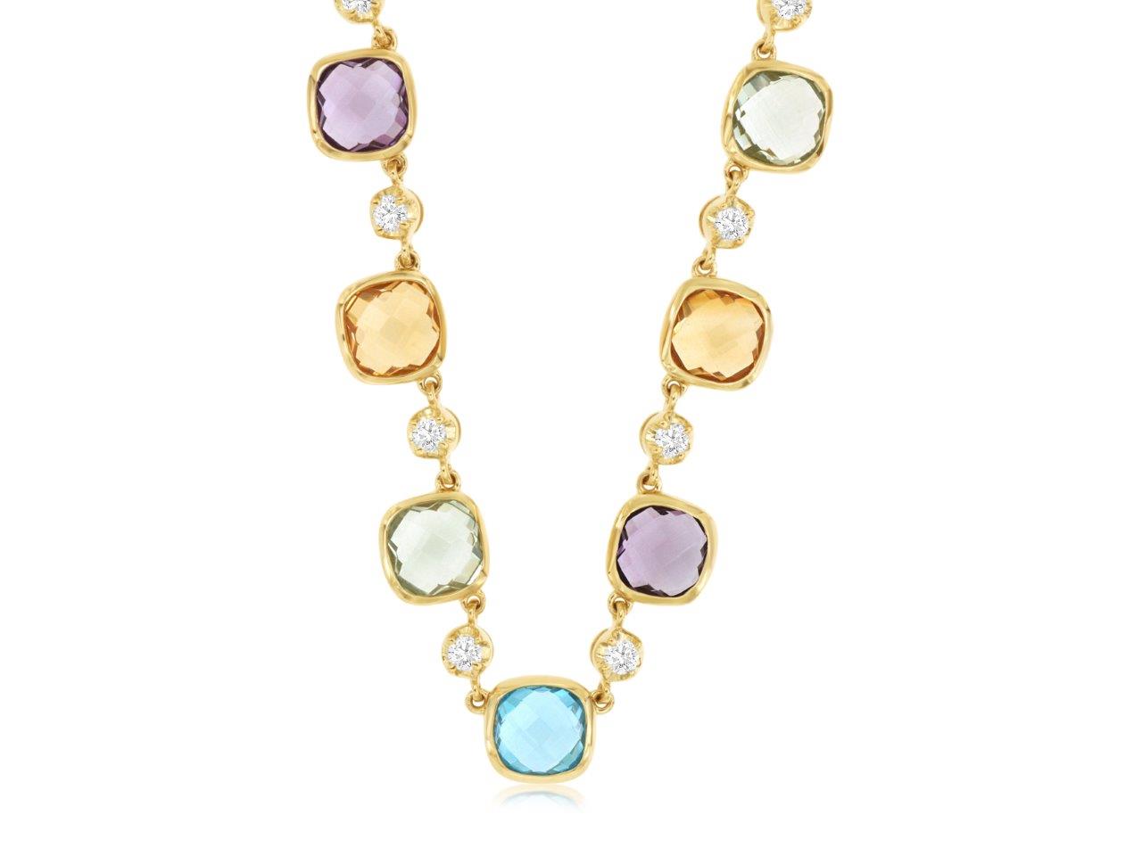 14k, Yellow Gold, 4.90 carat Sapphire, .30 carat total weight, Fancy Sapphire & Diamond Necklace