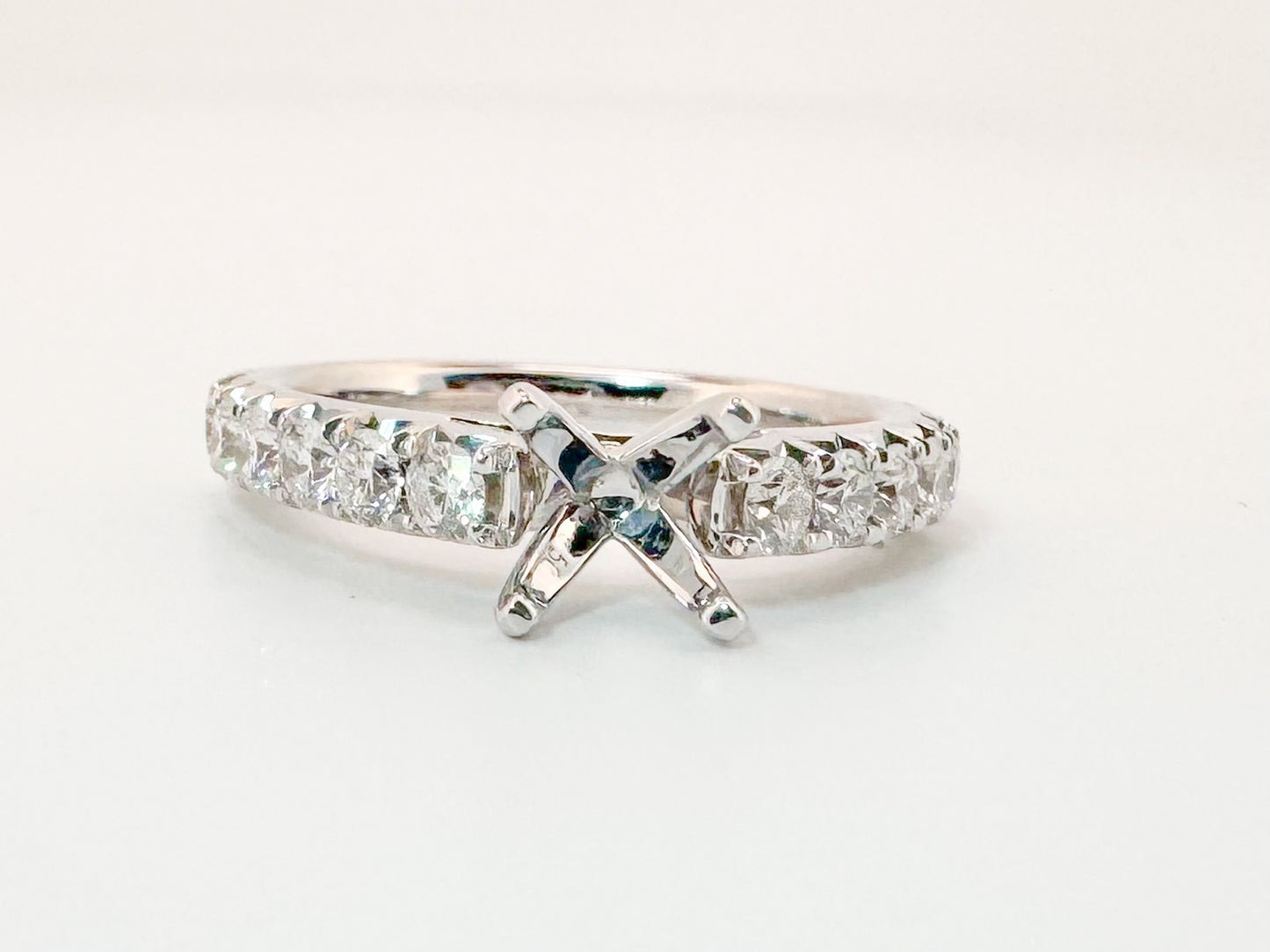 14k,White gold .80 carat total weight, cathedral semi mount.