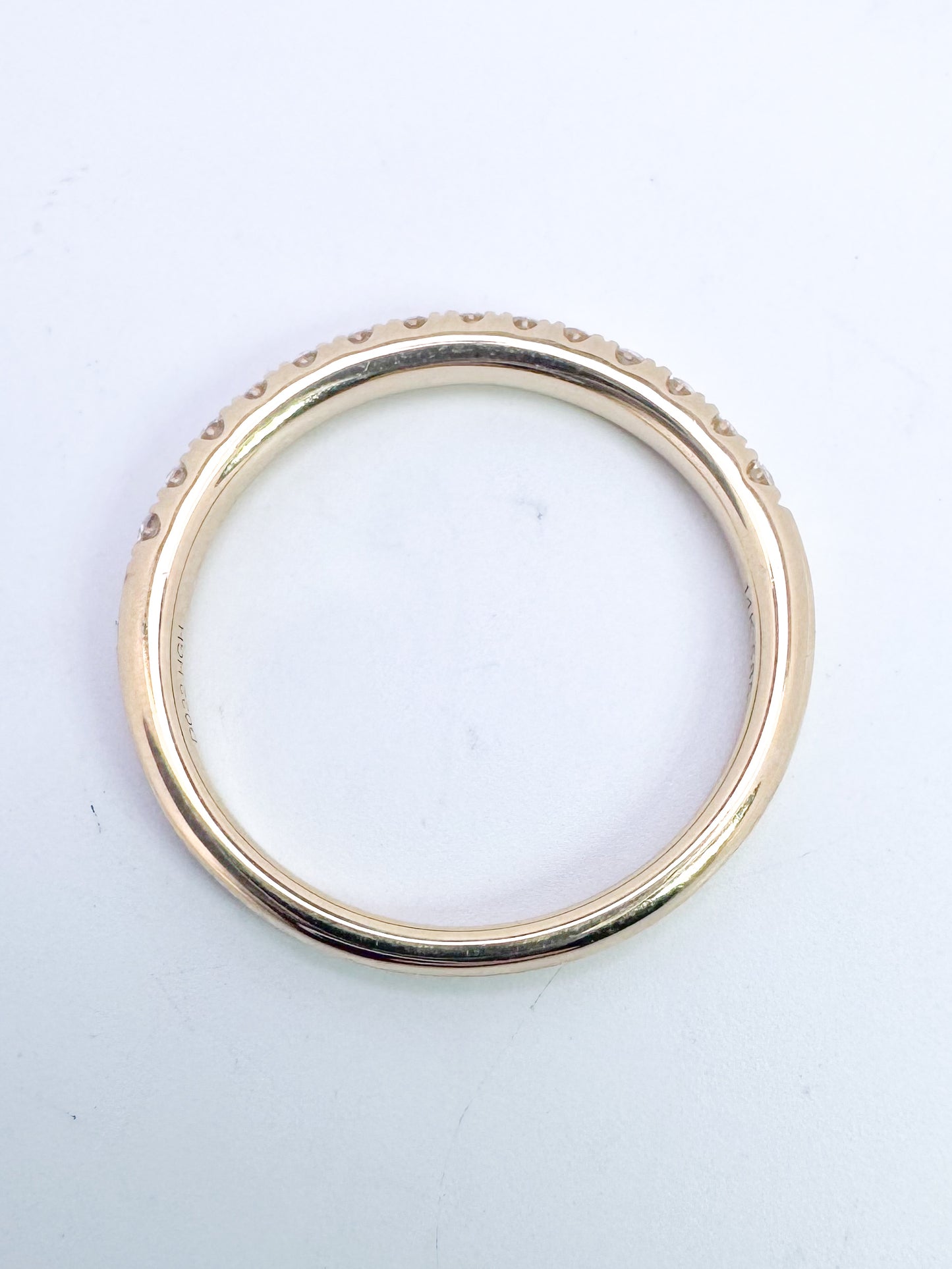 14k, yellow gold .22 dtw french pave daimond band.