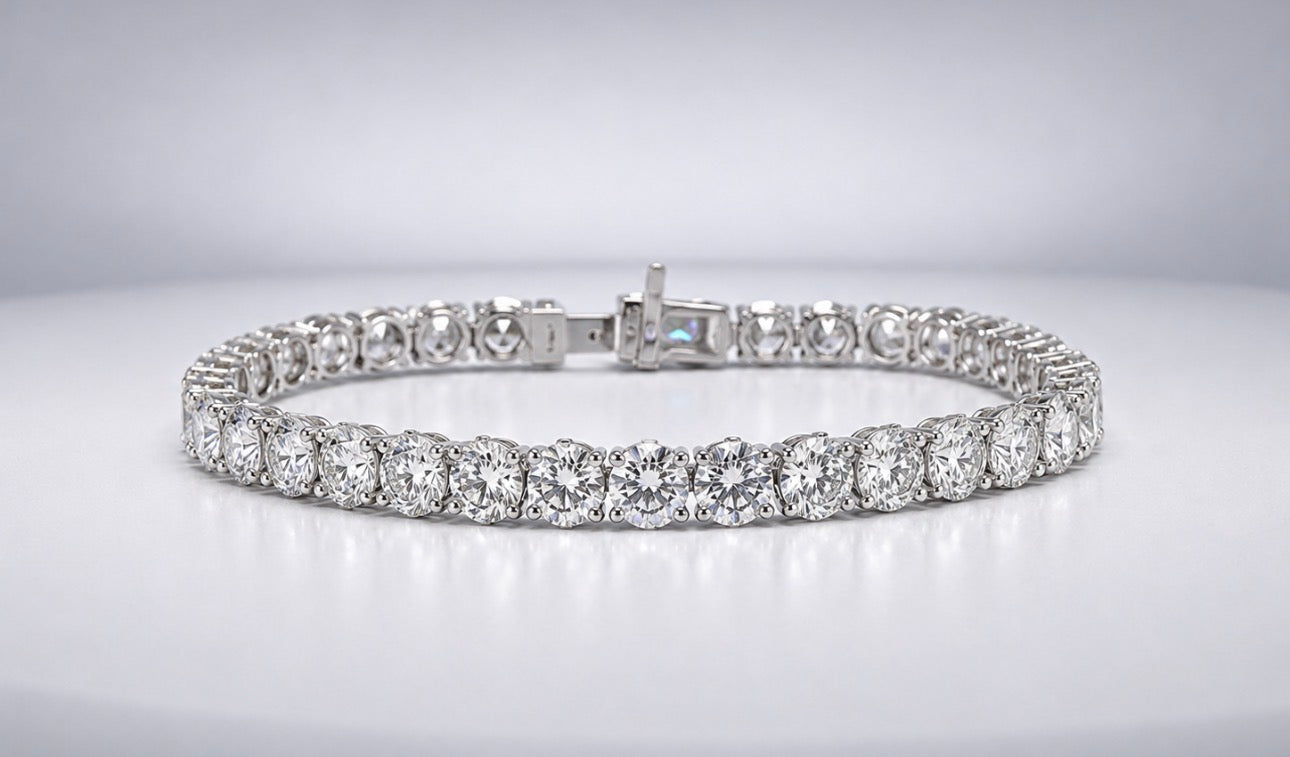 Platinum 13.07 carat, natural diamond tennis bracelet. D-F IF/ SI2 GIA certified.