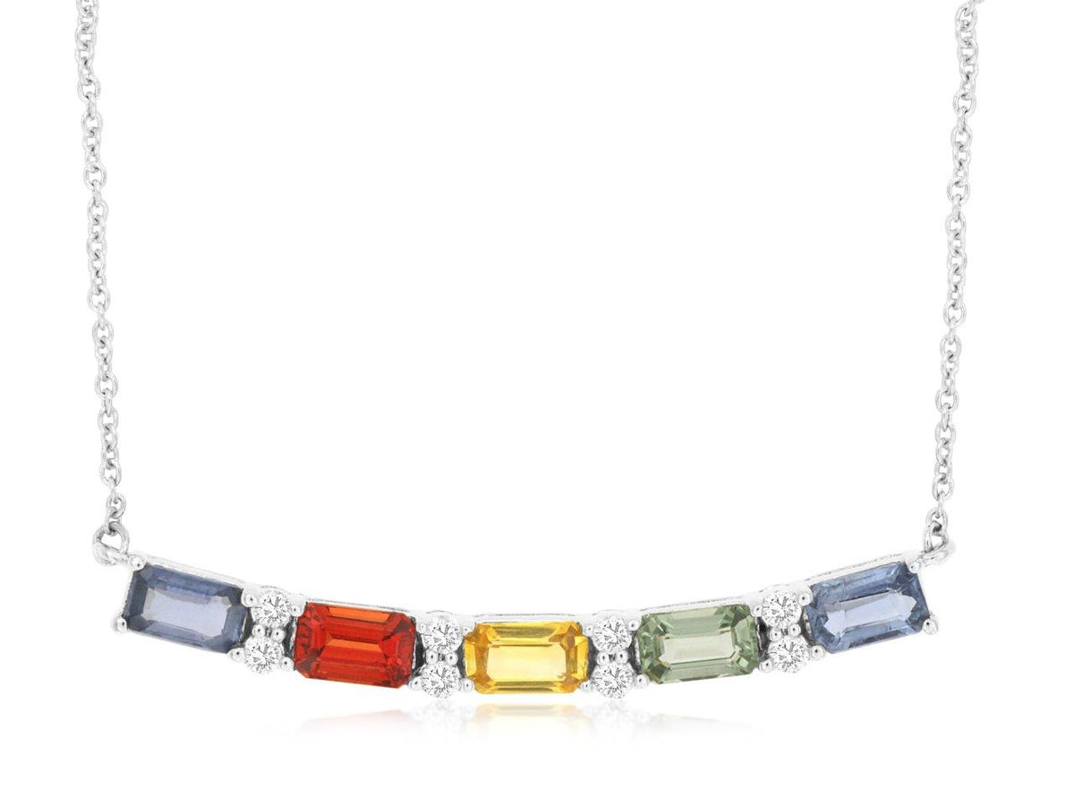 14k, White gold, multicolor sapphire and diamond pendant.