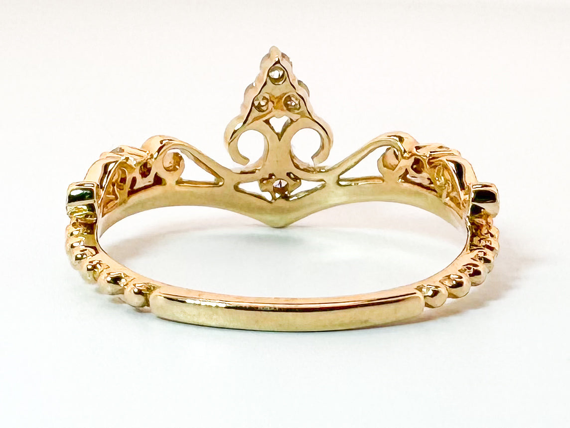 14k, Yellow gold .14 diamond total weight crown ring.