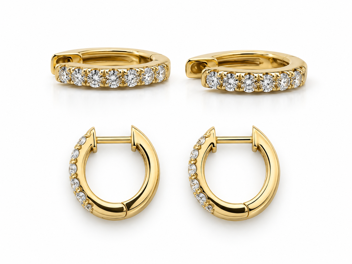 14k,Yellow gold, .91 diamond total weight, french pave, huggie earrings. SI1 G-H Natural Diamonds
