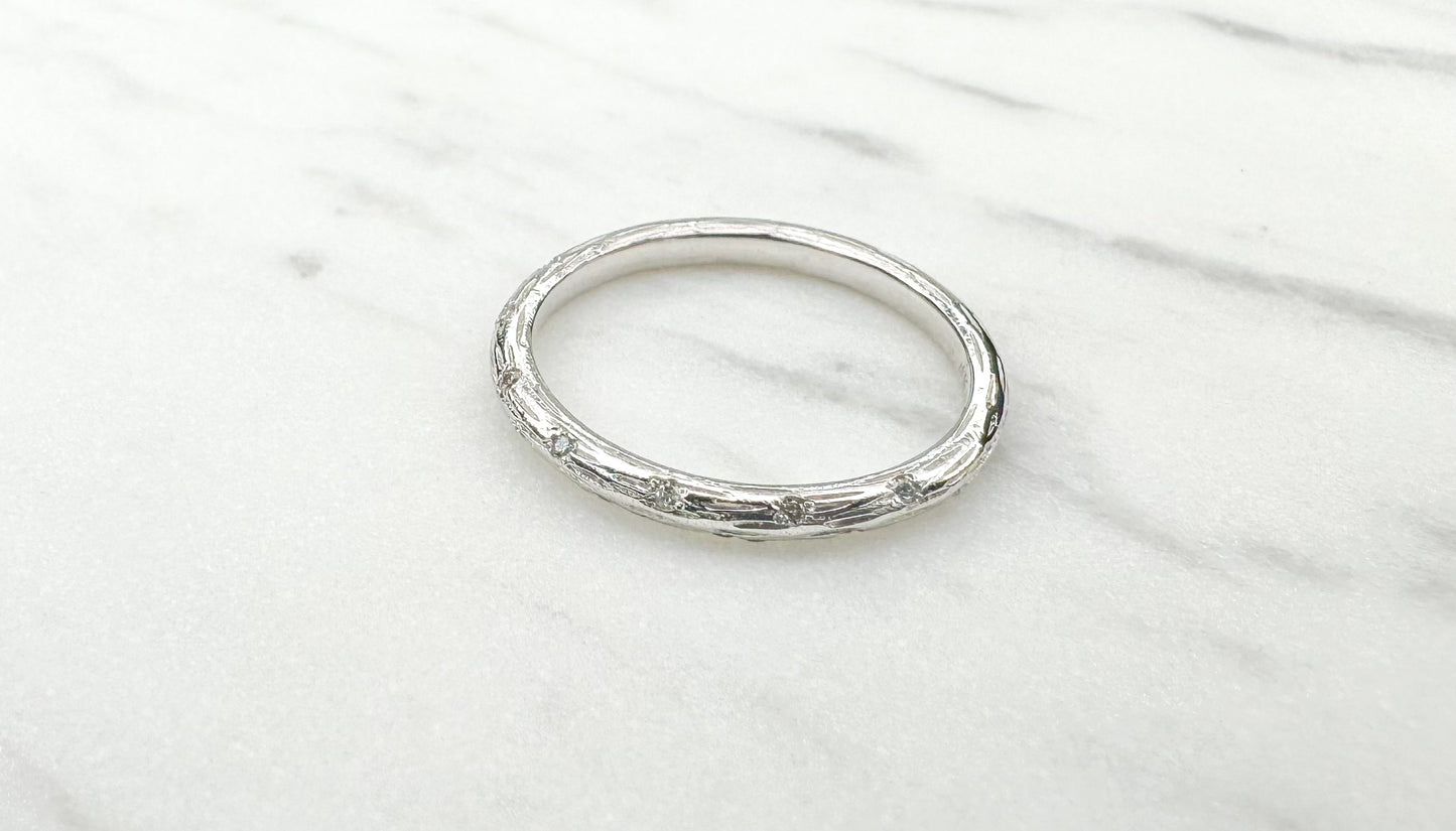 Textured White Gold Diamond Band