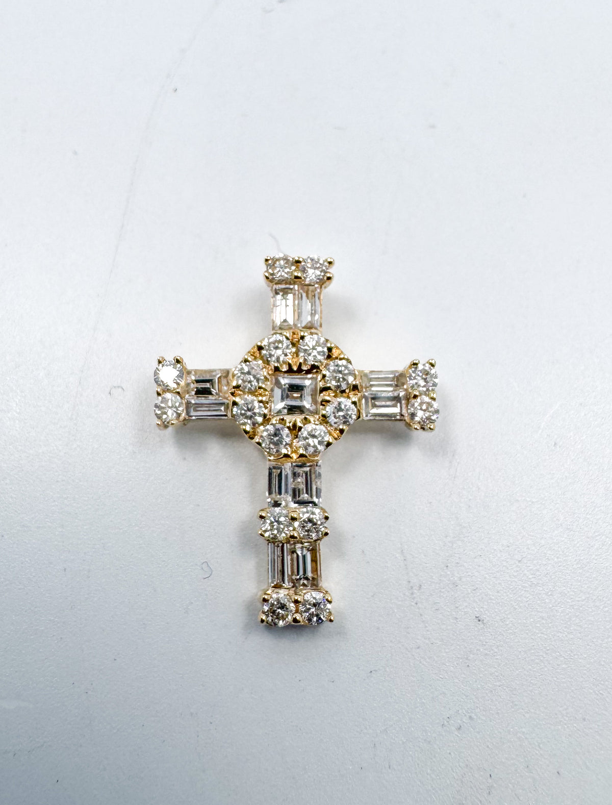 14k,yellow gold .54 carat natural diamond cross pendant .