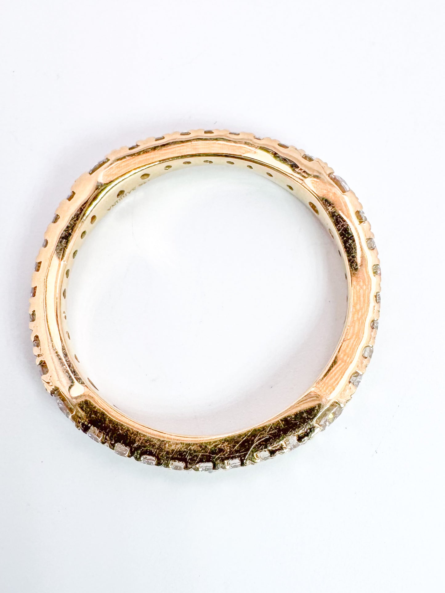 14k, Yellow gold, .75 diamond total weight, square shank eternity band.