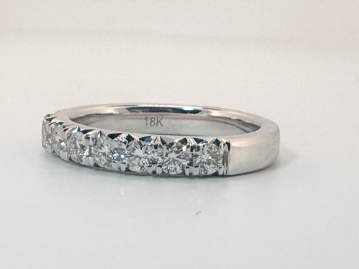 18K, White gold, .78 diamond total weight, natural diamond band.